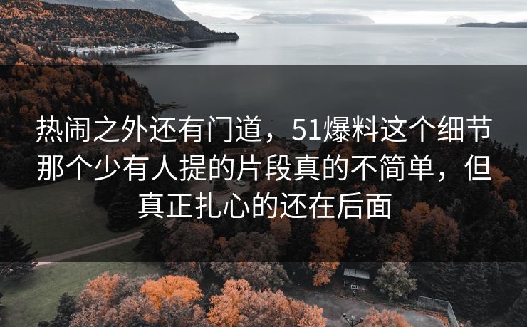 热闹之外还有门道，51爆料这个细节那个少有人提的片段真的不简单，但真正扎心的还在后面