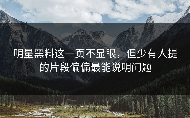 明星黑料这一页不显眼，但少有人提的片段偏偏最能说明问题