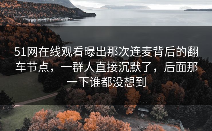 51网在线观看曝出那次连麦背后的翻车节点，一群人直接沉默了，后面那一下谁都没想到