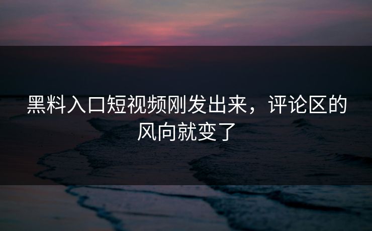 黑料入口短视频刚发出来，评论区的风向就变了