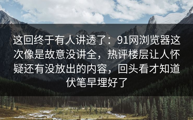 这回终于有人讲透了：91网浏览器这次像是故意没讲全，热评楼层让人怀疑还有没放出的内容，回头看才知道伏笔早埋好了